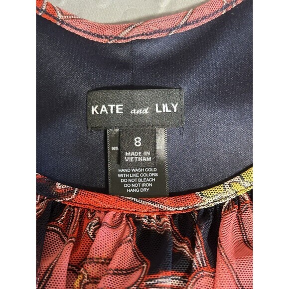Kate And Lily Floral Midi Dress Size 8 Elastic Waist Short Sleeves Cocktail City - Picture 6 of 7